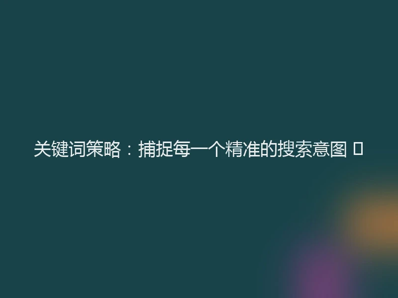 关键词策略：捕捉每一个精准的搜索意图 🔍