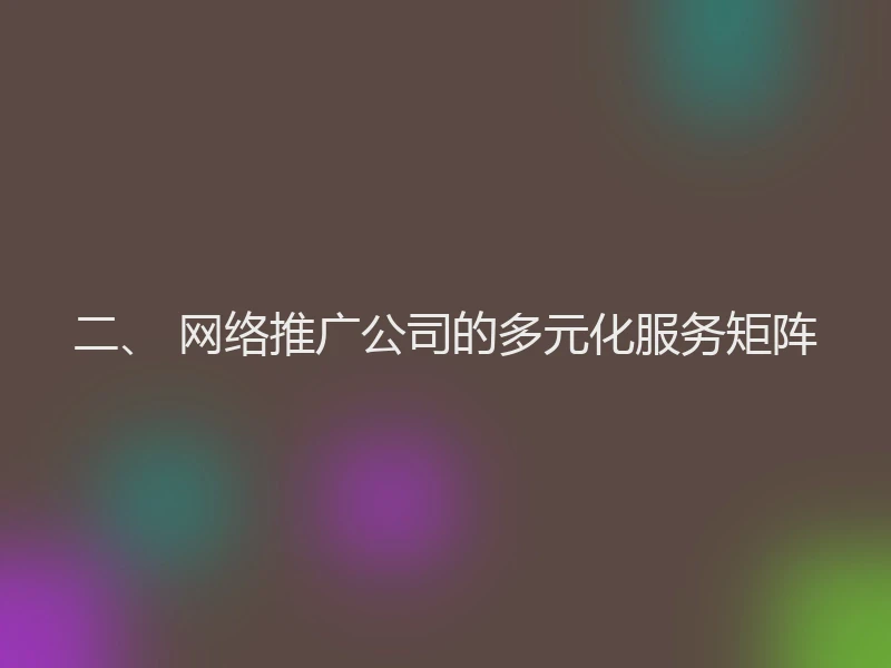 二、 网络推广公司的多元化服务矩阵