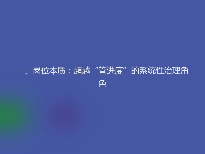 一、岗位本质：超越“管进度”的系统性治理角色