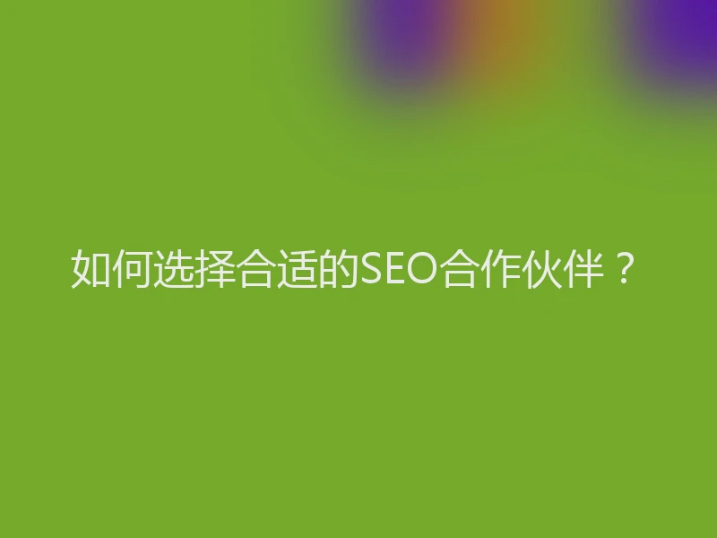 如何选择合适的SEO合作伙伴？