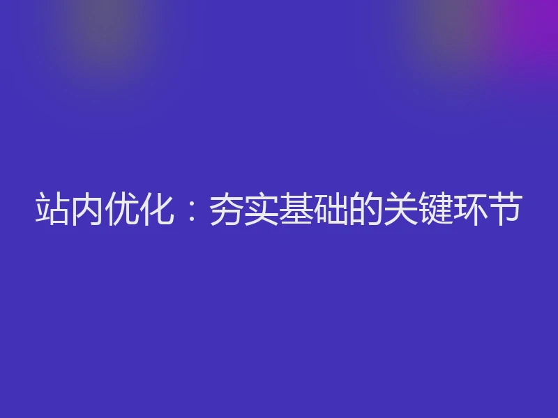 站内优化：夯实基础的关键环节
