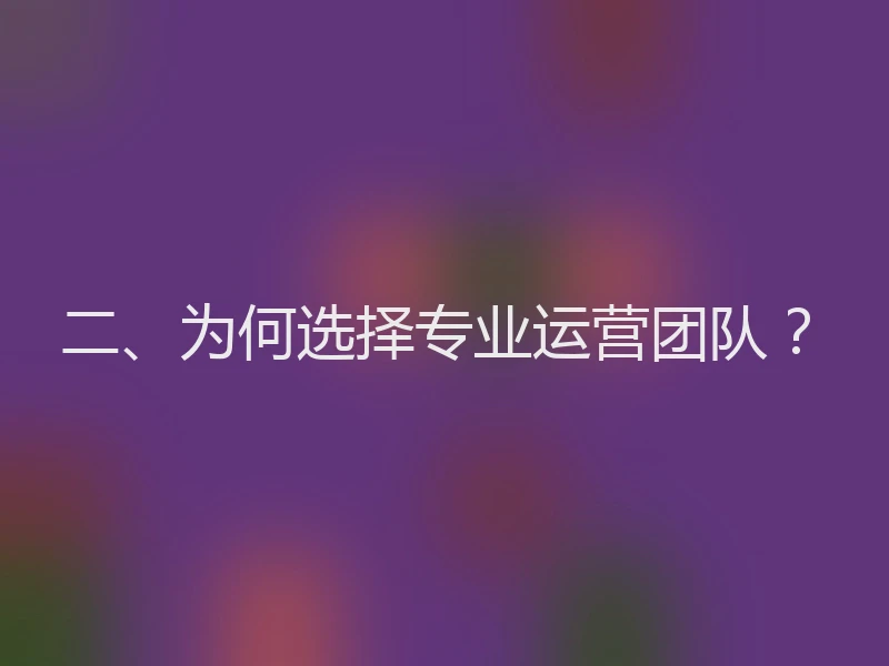 二、为何选择专业运营团队？
