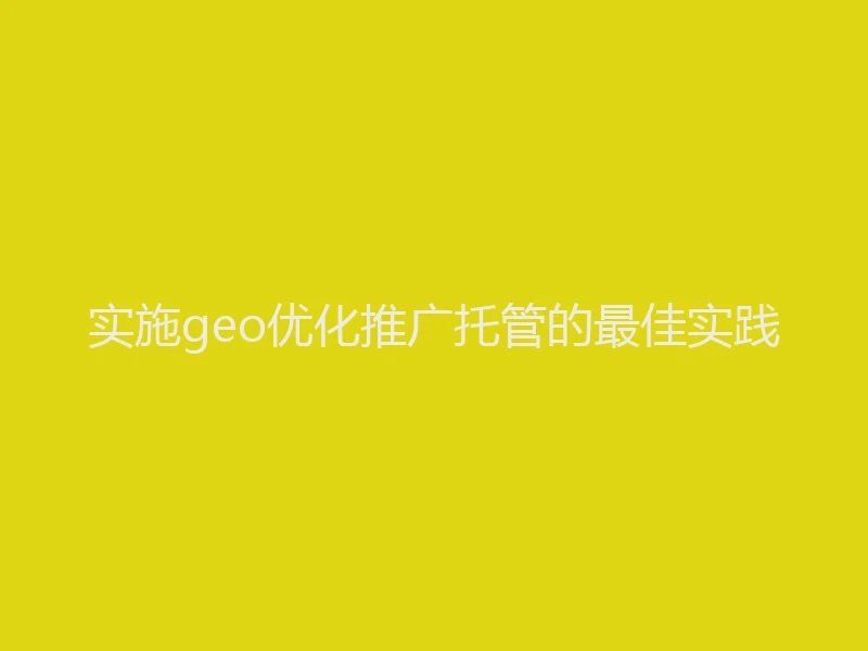 实施geo优化推广托管的最佳实践