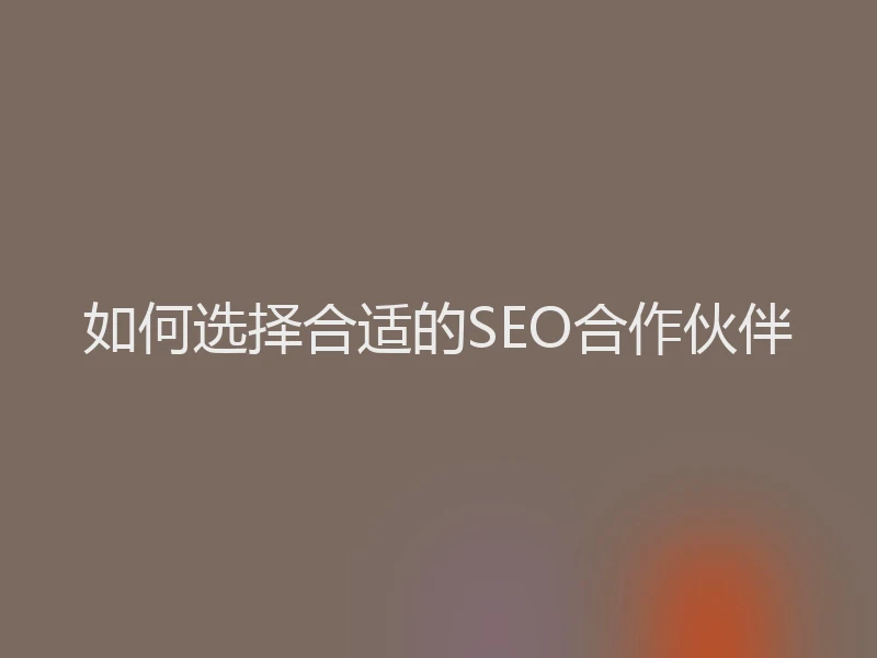 如何选择合适的SEO合作伙伴
