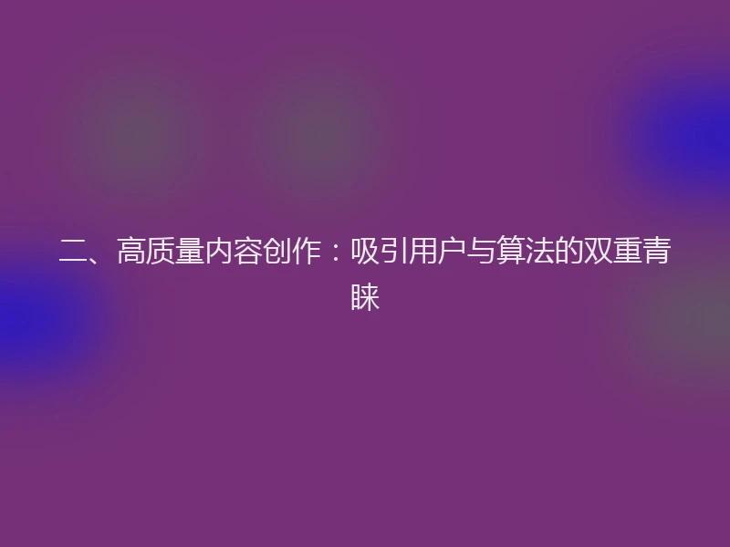 二、高质量内容创作：吸引用户与算法的双重青睐