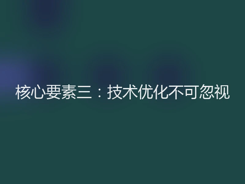 核心要素三：技术优化不可忽视