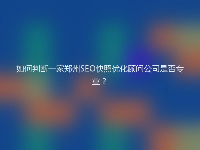 如何判断一家郑州SEO快照优化顾问公司是否专业？