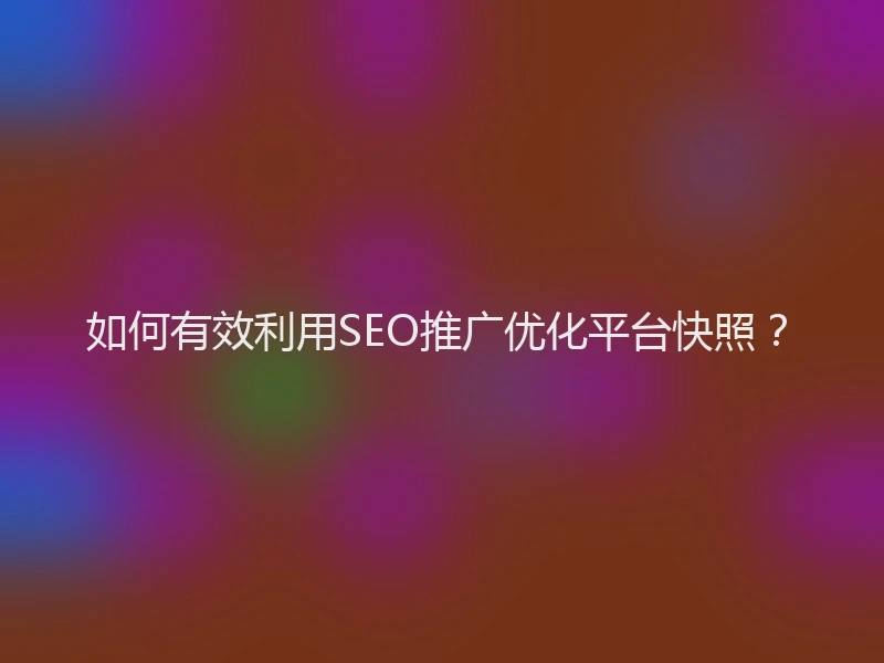 如何有效利用SEO推广优化平台快照？