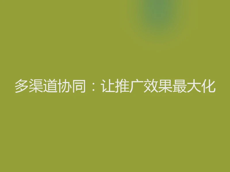 多渠道协同：让推广效果最大化
