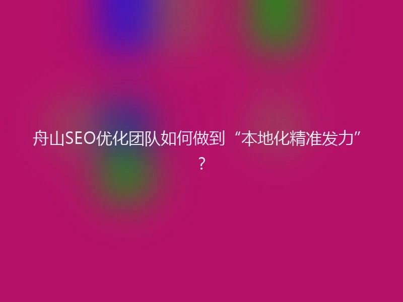 舟山SEO优化团队如何做到“本地化精准发力”？