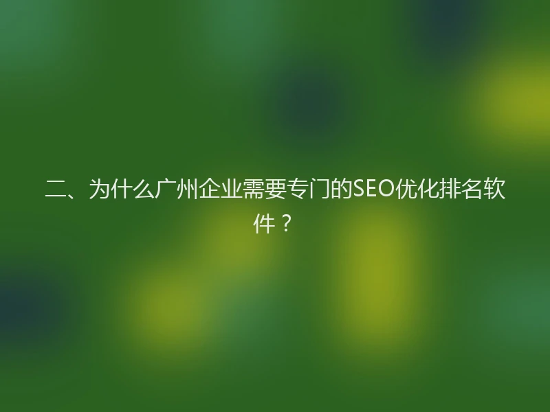 二、为什么广州企业需要专门的SEO优化排名软件？