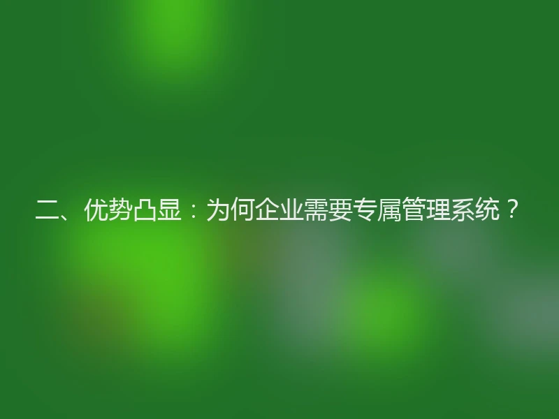 二、优势凸显：为何企业需要专属管理系统？