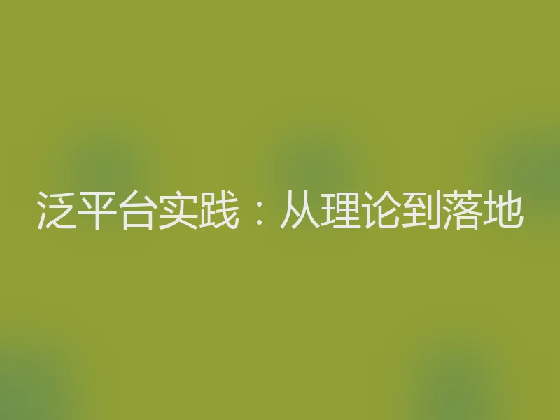 泛平台实践:从理论到落地