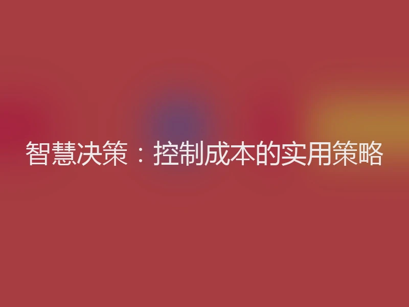 智慧决策：控制成本的实用策略