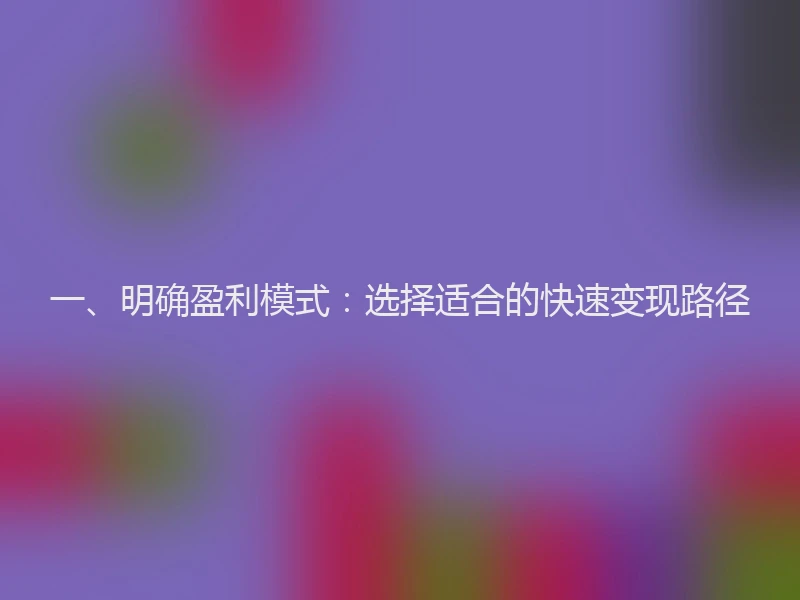 一、明确盈利模式:选择适合的快速变现路径