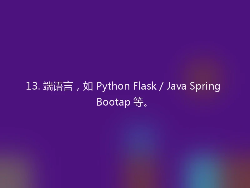 13. 端语言,如 Python Flask / Java Spring Bootap 等。