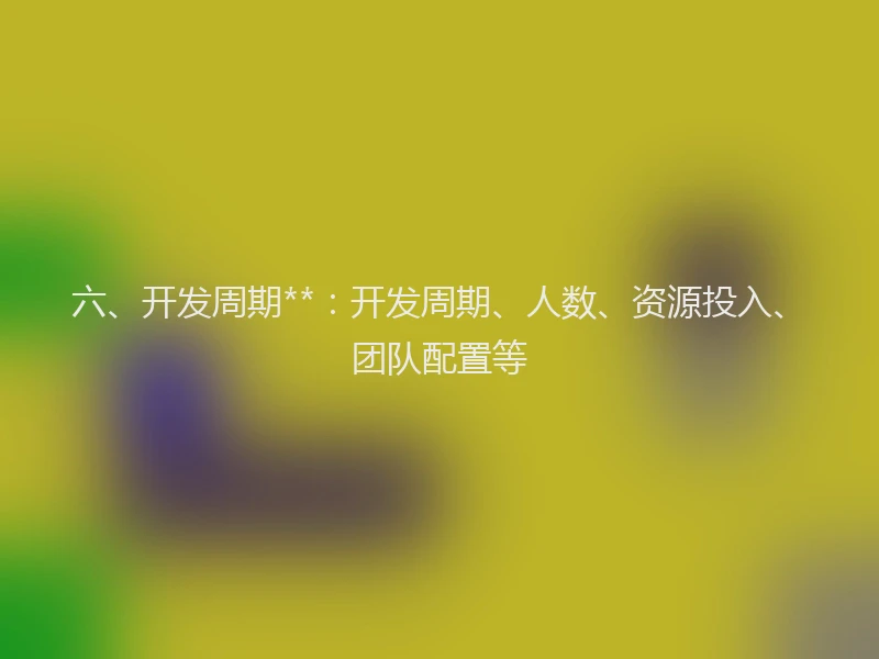 六、开发周期**：开发周期、人数、资源投入、团队配置等