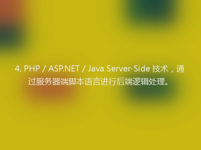 4. PHP / ASP.NET / Java Server-Side 技术,通过服务器端脚本语言进行后端逻辑处理。