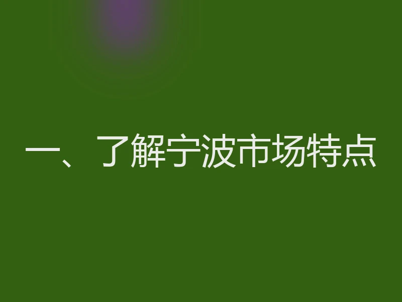 一、了解宁波市场特点