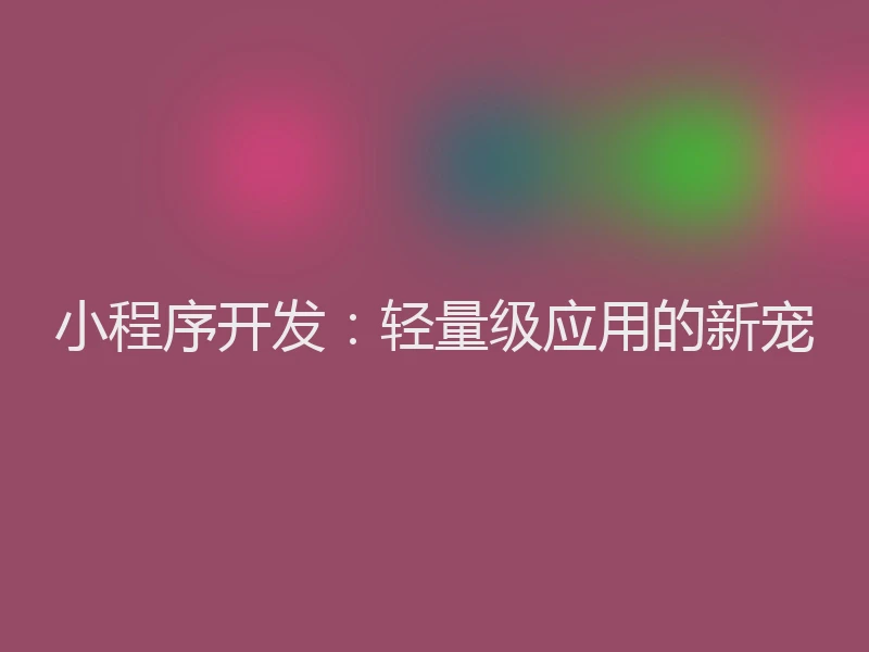 小程序开发：轻量级应用的新宠